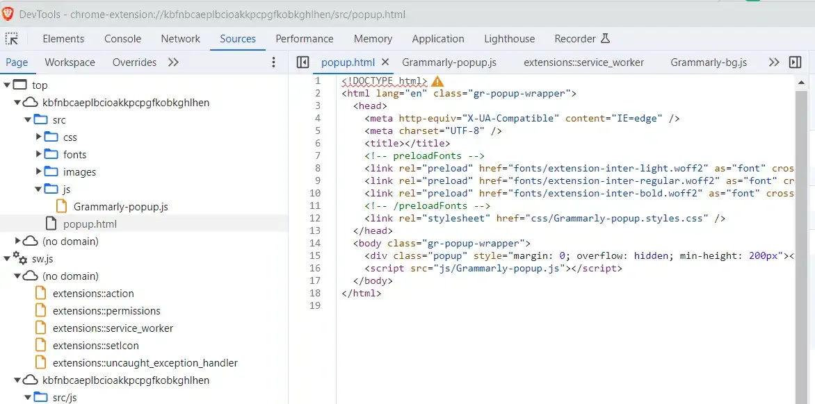 Grammarly's output from webpack